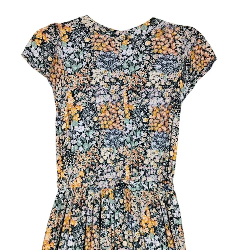 American Eagle Bohemian Dress Size XS Floral Maxi Length Short Sleeve Pullover - Picture 6 of 8